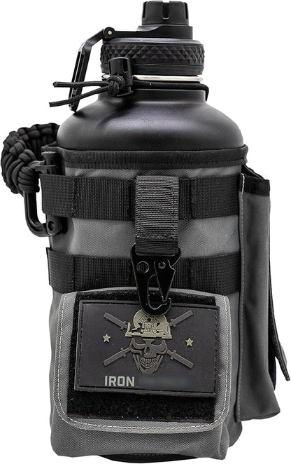 Iron Infidel Battle Bottle - Half Gallon Water Bottle Insulated, 64 oz Stainless Steel Water Jug with Paracord Handle - Gym Flask for Men with Rugged Sleeve for Storage (Betsy Ross 2 Liter)