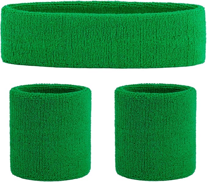 Sweatbands Headband and Wrist Set, Cotton Sweat Band for Athletic Men and Women, Sweatbands Sports Headbands for Working Out, Running, Basketball, Tennis, Yoga