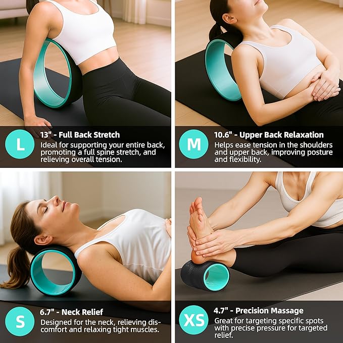 Back Roller Wheel for Back Pain – 3-Pack Yoga Wheel Set for Deep Tissue Massage, Stretching & Posture Support – EVA Foam Back Stretcher – Supports Up to 500lbs