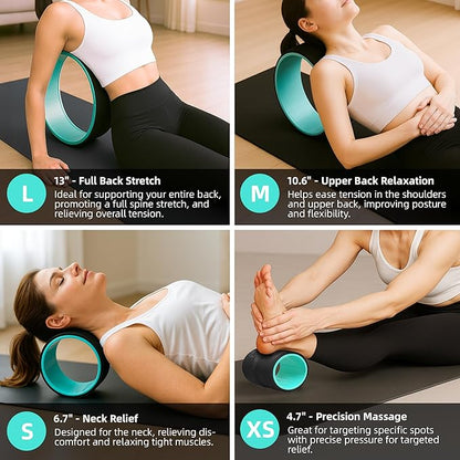 Back Roller Wheel for Back Pain – 3-Pack Yoga Wheel Set for Deep Tissue Massage, Stretching & Posture Support – EVA Foam Back Stretcher – Supports Up to 500lbs