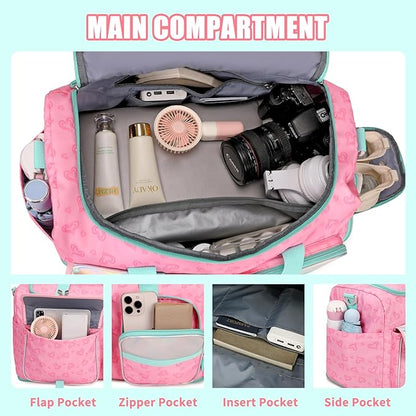 Women's Gym Bag Travel Duffel 40L Expandable 8L with Shoe Compartment Wet Pocket for Yoga Fitness Overnight Weekender Black, Pink