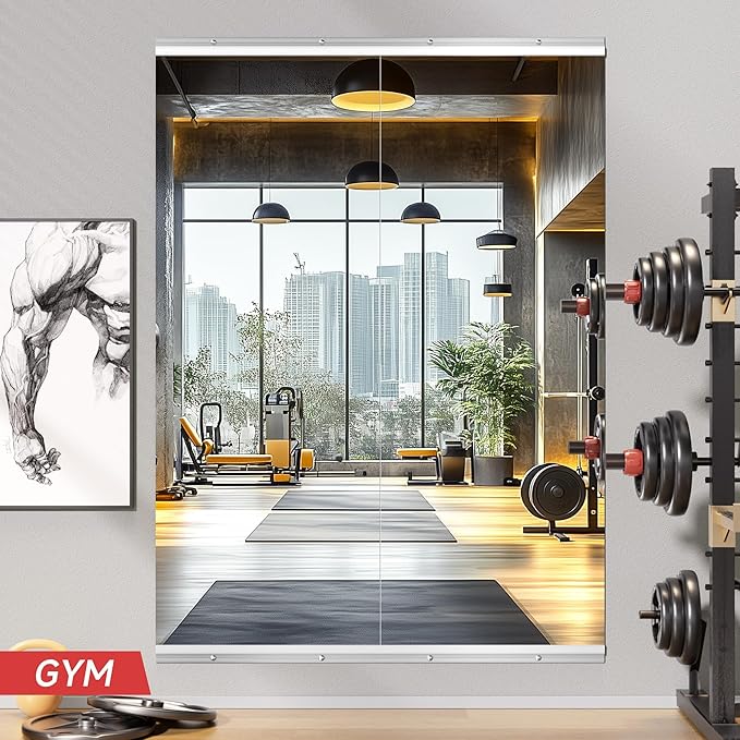 Home Gym Mirror, 63" x 24", 2PCS Large Full Body Mirror for Yoga, Silver Frameless Tempered Glass, Wall-Mounted Wall Mirrors for Home Gym, Workout, Garage, Bedroom, Bathroom, Dance Studio