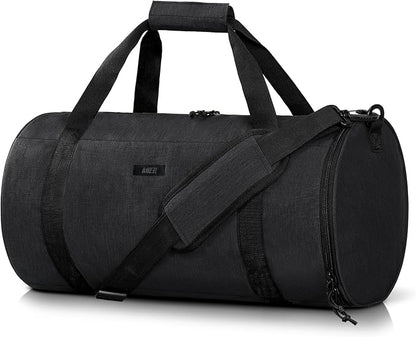 MIER Gym Bag Round Duffle Bag with Shoe Compartment & Wet Pocket, Lightweight Carry on Duffel for Men Women Workout Fitness Travel Sports, 24L, Black