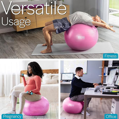 Core Balance Exercise Ball, Stability Ball for Yoga, Pilates and Fitness, Gym Ball for Home Gym and Office Chair, Training, Physical Therapy, Anti Burst, Pump Included, 55cm 65cm 75cm 85cm