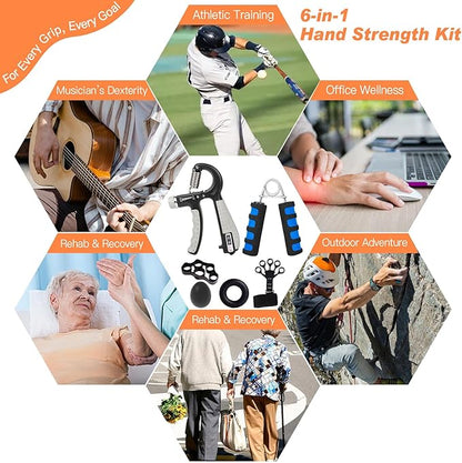 CYFIE Grip Strength Trainer Kit, Adjustable Hand Gripper Strengthener, Forearm Strengthener & Finger Exerciser Set with Finger Stretcher, Stress Ball & Grip Ring for Athletes, Rock Climbing & Rehab