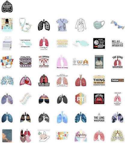BulbaCraft 100Pcs Respiratory Therapist Stickers, RT Sticker for Water Bottle and Laptop - Respiratory Therapy Party Supplies & Decorations, Lung Waterproof Vinyl Medical Decals, Gifts for Women & Men