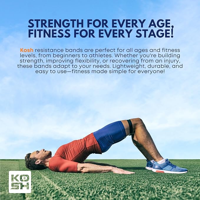 Kosh Resistance Exercise Bands – Set of 4 Natural Latex Loop Bands for Workout, Stretching, Physical Therapy – Includes Mesh Carry Bag
