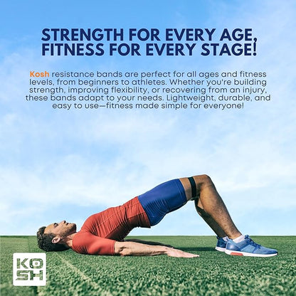 Kosh Resistance Exercise Bands – Set of 4 Natural Latex Loop Bands for Workout, Stretching, Physical Therapy – Includes Mesh Carry Bag