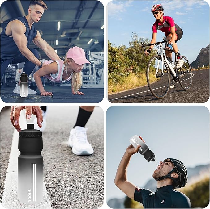 2 Pack Bike Water Bottle, Squeeze Water Bottle Leakproof BPA Free with Capacity Scale w/Pull Top Lid, Reusable, for Bicycle, Gym,Camping, Hiking 24oz
