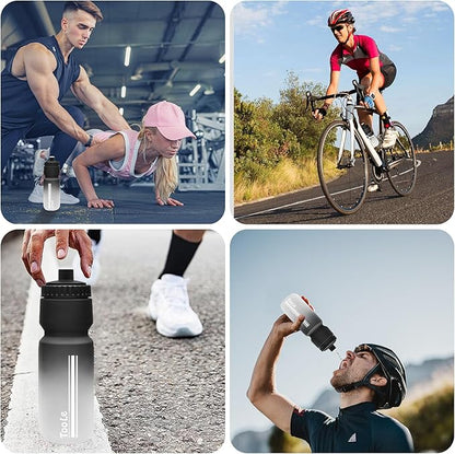 2 Pack Bike Water Bottle, Squeeze Water Bottle Leakproof BPA Free with Capacity Scale w/Pull Top Lid, Reusable, for Bicycle, Gym,Camping, Hiking 24oz