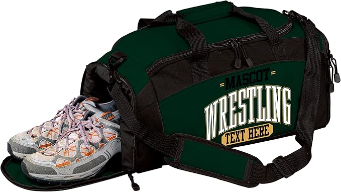 Personalized Wrestling Duffel Bag with Shoe Compartment – Custom Name Wrestling Gear Bag – Athlete Gym Bag for Boys & Girls – Team Travel Sports Duffel with Separate Shoe Pocket