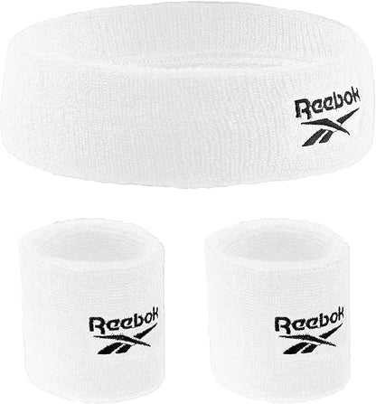 3pc Unisex Athletic Sweatband Set - 2.25in Workout Headband & 3.25in Wristbands w/Stay Dry Technology, Terry Cloth Band Moisture-Wicking Fabric | Quality Fitness Accessories for Active Comfort-Reebok