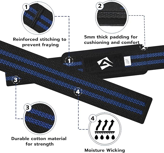 AQF Lifting Wrist Straps for Weightlifting, Powerlifting & Deadlifts – 23” Neoprene Padded Cotton Straps for Strength Training & Gym Workouts - Maximum Grip Support for Men & Women