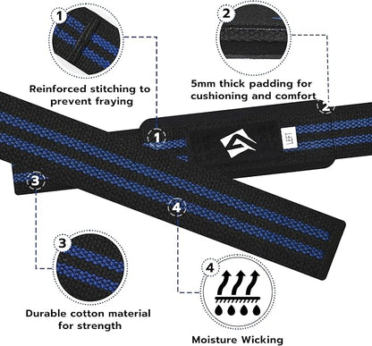 AQF Lifting Wrist Straps for Weightlifting, Powerlifting & Deadlifts – 23” Neoprene Padded Cotton Straps for Strength Training & Gym Workouts - Maximum Grip Support for Men & Women