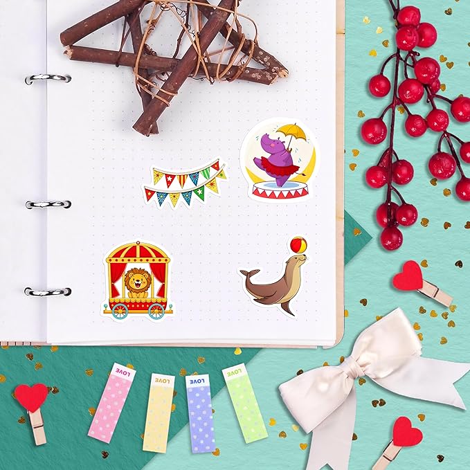 100Pcs Circus Stickers for Water Bottle, Laptops, for Scrapbooking - Сircus Theme Party Decor & Favors - Carnival, Clown Stickers - Gift for Women & Men