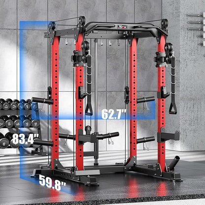 Power Rack Power Cage Multi-Function Squat Rack with Cable Crossover System Selectable More Training Attachment Power Rack for Garage & Home Gym