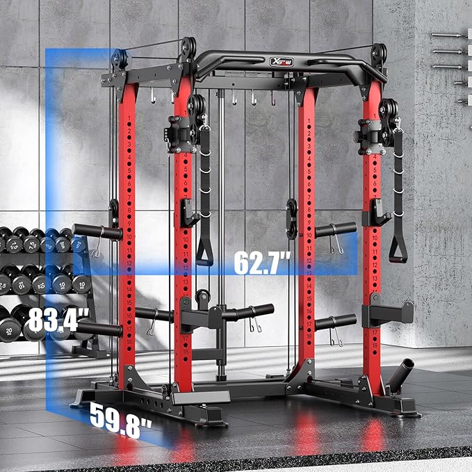 Power Cage Multi-Function Power Rack with Cable Crossover System,1800 LBS Capacity Squat Rack with Weight Bench,for Home Gym