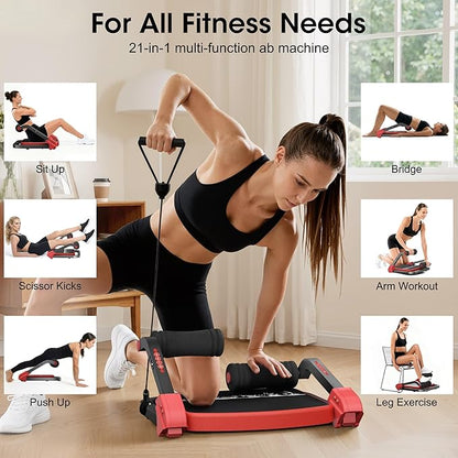 Ab Machine Ab Trainer - Sit Up Exercise Equipment& Core Machine, 4 Level Adjustable Resistance, Foldable Ab Crunch Machine for Home Gym Stomach Workouts