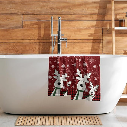 Winter Cute Deer Hand Towels Set of 2 Merry Christmas Red Black Red Buffalo Plaid Moose Elk Snowflake Decor Kitchen Towels Happy Holiday Red Dish Towel Super Soft Tea Towels for Bathroom Gym Spa
