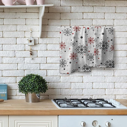 Winter Snowflake Bathroom Hand Towels Decorative Set 28.3x14 Inch Set of 2 Red Grey Snowflakes Decorative Bath Towels Christmas Holiday Super Soft Kitchen Towels for Bathroom Home Hotel Gym