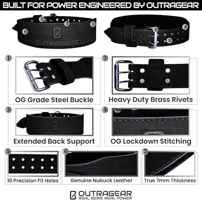 Real Leather Weight Lifting Belt - 7mm Gym Belt for Strength Training - Adjustable Buckle Weight Lifting Belts for Men & Women with Core Back Support