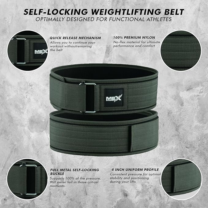 Self Locking Neoprene Gym Weight Lifting Belts for Men Women, Lumbar Support Stability, Adjustable Design, Fit Straps, Deadlifts, Training, Bodybuilding