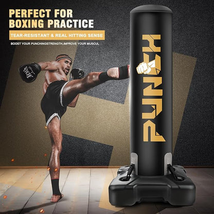 Heavy Boxing Bag with Stand for Adult Teens, Freestanding Inflatable Punching Bag with Gloves, Men Women Stand Kickboxing Boxing Set for Martial Arts MMA Home Gym Exercise Training Equipment