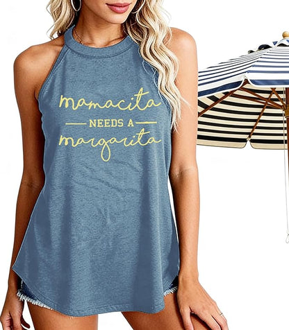 Mamacita Needs a Margarita Women Funny Shirts Workout Tops Graphic Beach Holiday Outfit Tees