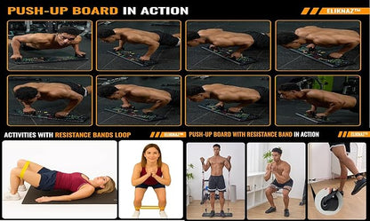 Portable Push Up Board Gym Kit 25-in-1, Foldable Push Up Station & Exercise Board Workout Set with 18 Accessories, Resistance Bands & Handles, Ankle Straps for Men, Women & Teens