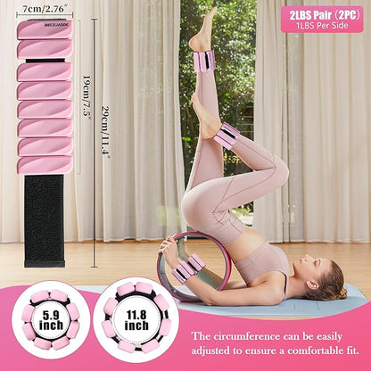 Ankle Weights Set of 2 (1 lb/2 lb Each) for Women Men Adjustable Wrist Bracelet for Home Gym Weighted Bangles Wristbands Leg Arm Weights for Walking Swimming Running Pilates Yoga Gym