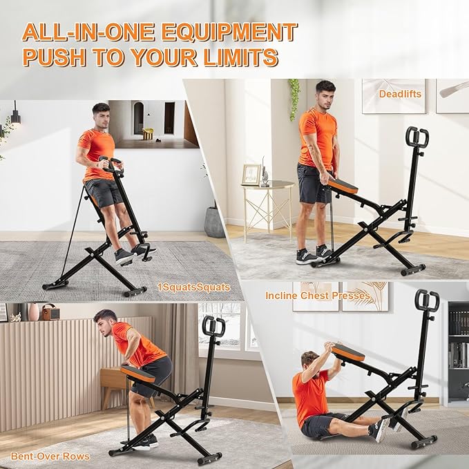 Squat Machine for Home, Squat Assist Trainer with Adjustable Resistance, Foldable Rowing Machine, LCD Display, Exercise Trainer with 265LBS Capacity for Glutes Legs Workout