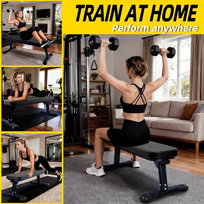Flat Weight Bench, 2.4 Inch Thick Pad Workout Bench 660 LBS Bench Press Exercise Equipment for Home Gym Strength Weight Training