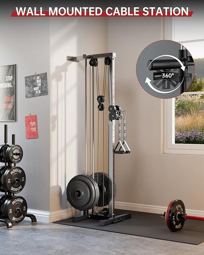 Wall Mount Cable Machine with 19-Position Dual Pulley System, LAT Pulldown & Cable Crossover Machine, Heavy Duty Functional Trainer Workout Equipment for Home Gym