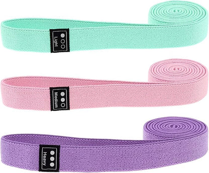 Fabric Resistance Bands - 3-Pack Set, Long Cloth Exercise Bands for Home Workout Strength Training, Yoga & Pilates | with Storage Bag