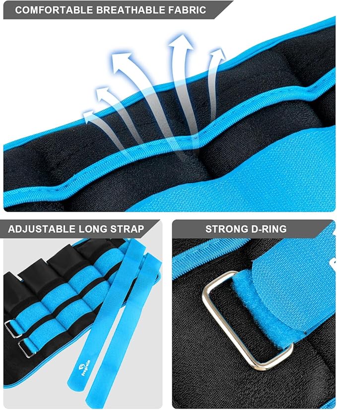 Adjustable Ankle Weights 1-3/4/5/6/8/10/12/15/20 LBS Pair with Removable Weight for Jogging, Gymnastics, Aerobics, Physical Therapy