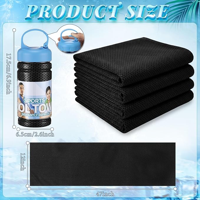 Honoson 10 Pack Cooling Towels Bulk - 47"x12" Soft Breathable Ice Towels for Neck & Face, Portable Chilly Rags Microfiber Sweat Rags for Yoga, Sports, Gym, Workout & Fitness(Black)