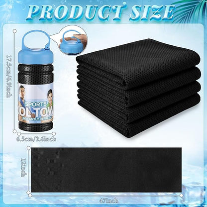 Honoson 10 Pack Cooling Towels Bulk - 47"x12" Soft Breathable Ice Towels for Neck & Face, Portable Chilly Rags Microfiber Sweat Rags for Yoga, Sports, Gym, Workout & Fitness(Black)