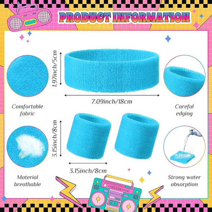 3 Pack Neon Sweatbands Set 80s Wristband and Headband Color War Accessories Sports Sweatbands for Summer Ball Party