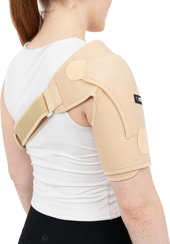 Copper Compression Recovery Shoulder Brace - Immobilizer for Torn Rotator Cuff, AC Joint Pain Relief, Dislocation, Arm Stability, Injuries, Tears - Adjustable Fits Men, Women - Tan - Plus Size - L/XL