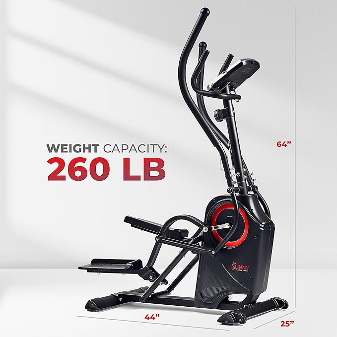 Sunny Health & Fitness Elliptical Exercise Machine, Silent Training, Long Stride Full Body Workout, Adjustable Resistance, Pulse Sensor, SunnyFit App via Bluetooth, Electric or Manual