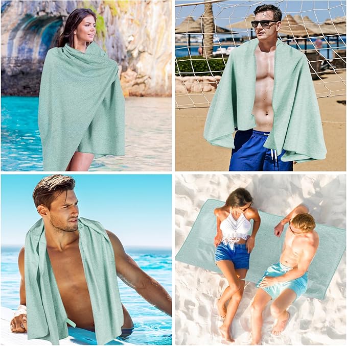 Quick Dry Microfiber Camping Towel Lightweight Large Towels for Travel Body Beach Hot Yoga Mat Gym Swimming Pool (Light Green, 31.5X70 Inch)
