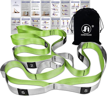 Stretch Bands for Exercise, Non Elastic Yoga Stretching Strap with Loops, 3.8cm x 2.45m, Stretching Bands for Physical Therapy, Yoga, Pilates, Dance, Gymnastics Exercise