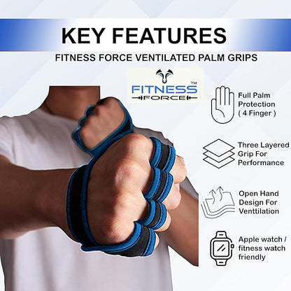 FITNESS FORCE Workout Gloves for Men & Women Partial Weight Lifting Gloves Non-Slip Gym Grip for Weight Lifting Calluses Guard Fingerless Exercise Gloves with Full Palm Protection