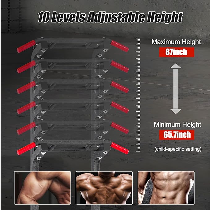 soges Pull Up Bar Dip Station, Power Tower with A Backrest, Adjustable Height Pull Up Bar Stand, Multi-Function Home Gym Strength Training