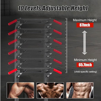 soges Pull Up Bar Dip Station, Power Tower with A Backrest, Adjustable Height Pull Up Bar Stand, Multi-Function Home Gym Strength Training