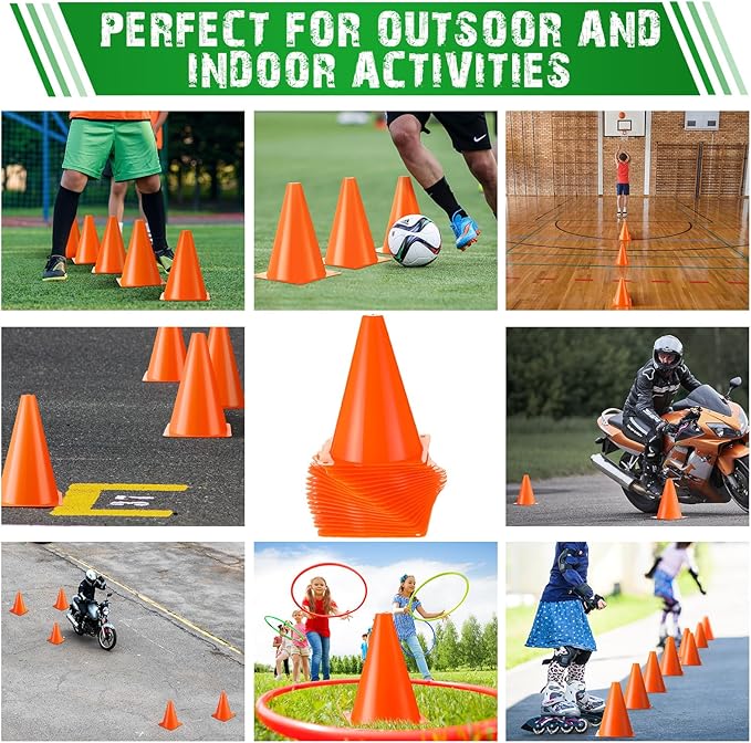Vinsot 108 Pack Plastic Traffic Cones Set 48 Pack Agility Field Marker Soccer Cones 60 Pack Disc Training Cones with 3 Portable Bags for Skating Basketball Football Practice Drills (Orange)