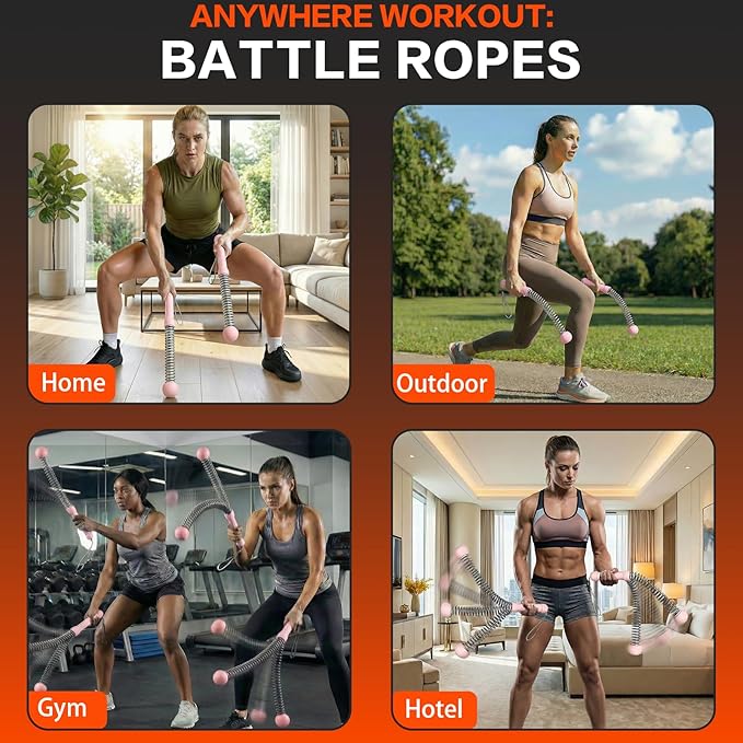 Ropeless Battle Ropes for Home Gym, Portable Cordless Weighted Battle Ropes with Storage Bag, High Calorie Burn for Men & Women, Fitness Equipment for HIIT & Low-Impact Aerobic Training
