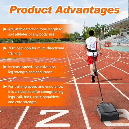 Soulchen Weight Sled Trainer Adjustable, Upgrade Sandbag Resistance Workout Push Sled Trainer with 3 Weight Sandbags for Sprinter Speed Training Running Indoor Outdoor