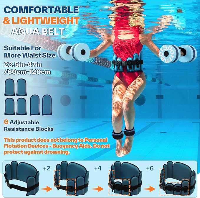 Sportneer Aquatic Exercise Equipment Water Aerobics Combo Set Includes High Density Water Weights Dumbbell Aqua Belt Water Ankle Weights for Pool Exercise Aquatic Therapy Pool Fitness Water Exercise