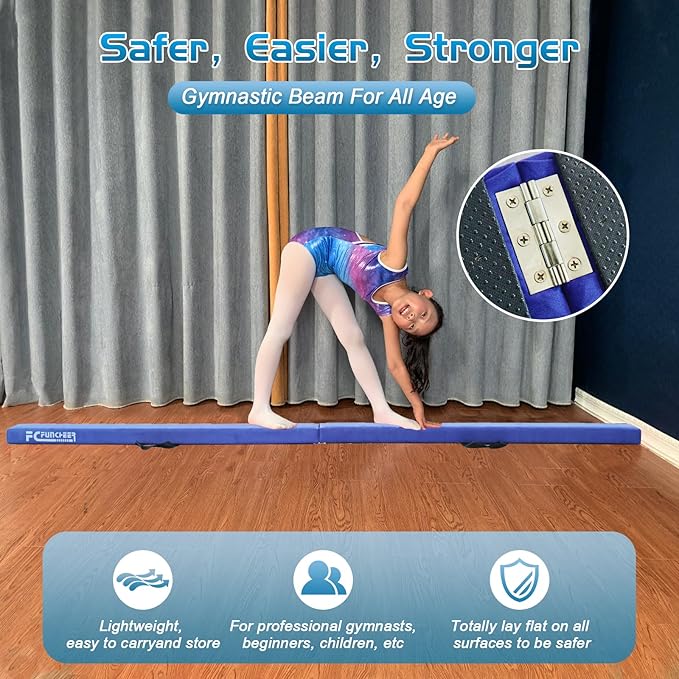 8FT Folding Balance Beam -Gymnastics Floor Beam -Gymnastics Equipment for Kids,Wood core- Anti-Slip Bottom and Carrying Bag for Home